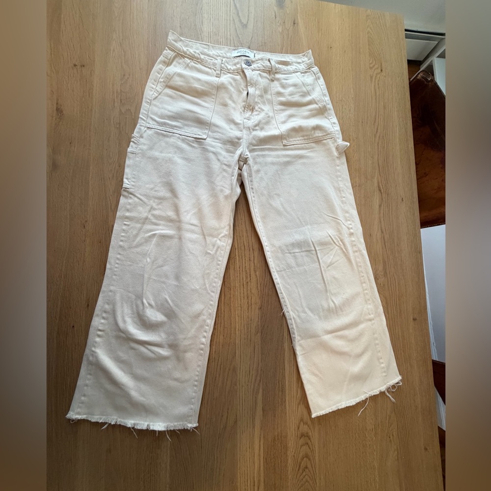 Hidden Wide-Leg Frayed Carpenter Pants